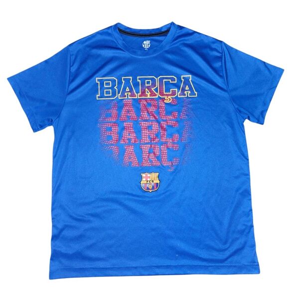 Official FCB Barcelona Barca Bright Blue Tshirt Jersey Material - XL Extra Large - Picture 1 of 5